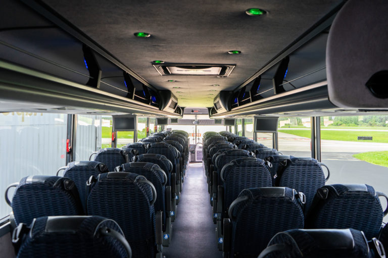 Inside of the charter coach bus