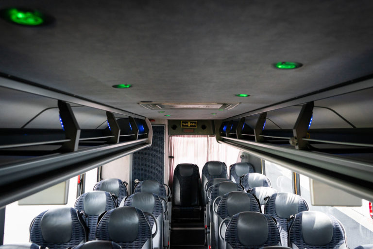 Inside the Charter coach bus