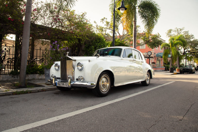 Old white car for weddings