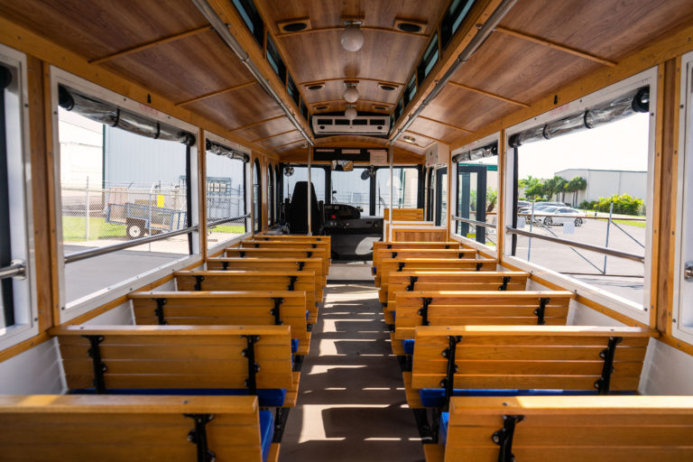 inside of the open-air trolley